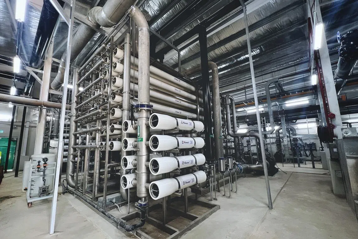 Treated sewage effluent goes through three passes of cylinders containing reverse osmosis membranes before they are channelled to a storage tank.