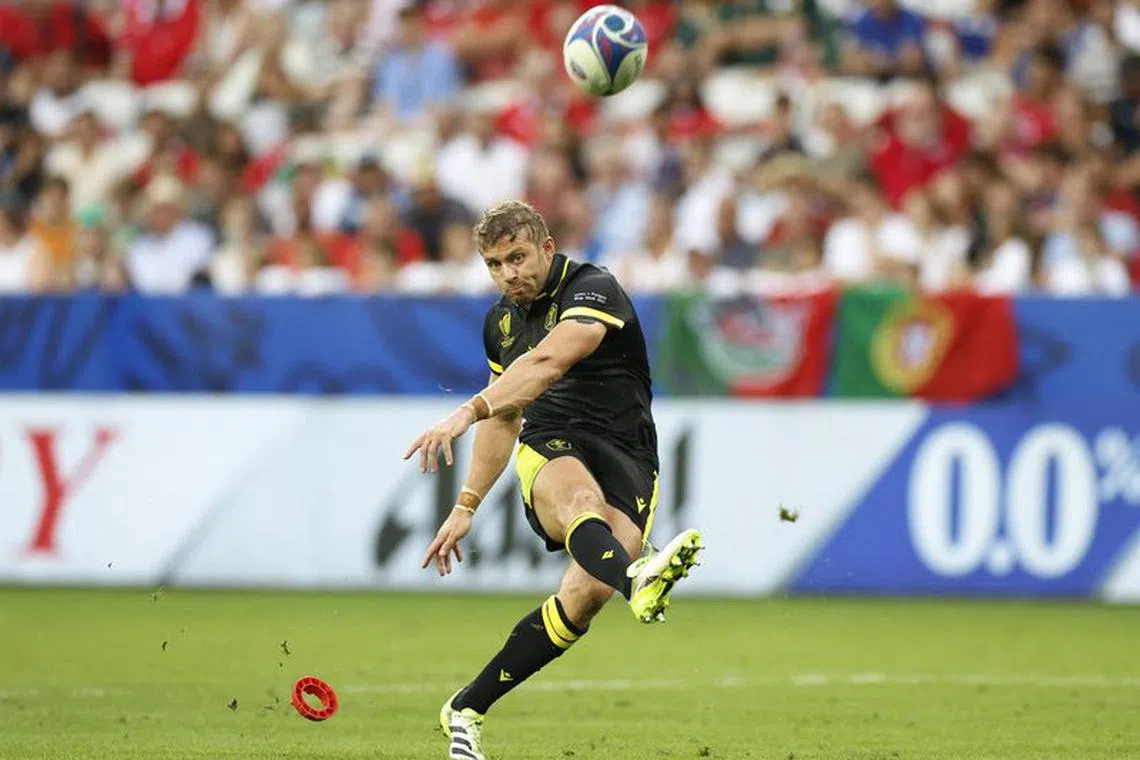 Rugby Union - Rugby World Cup 2023 - Pool C - Wales v Portugal - Allianz Riviera, Nice, France - September 16, 2023 Wales' Leigh Halfpenny scores a conversion kick REUTERS/Peter Cziborra/File Photo