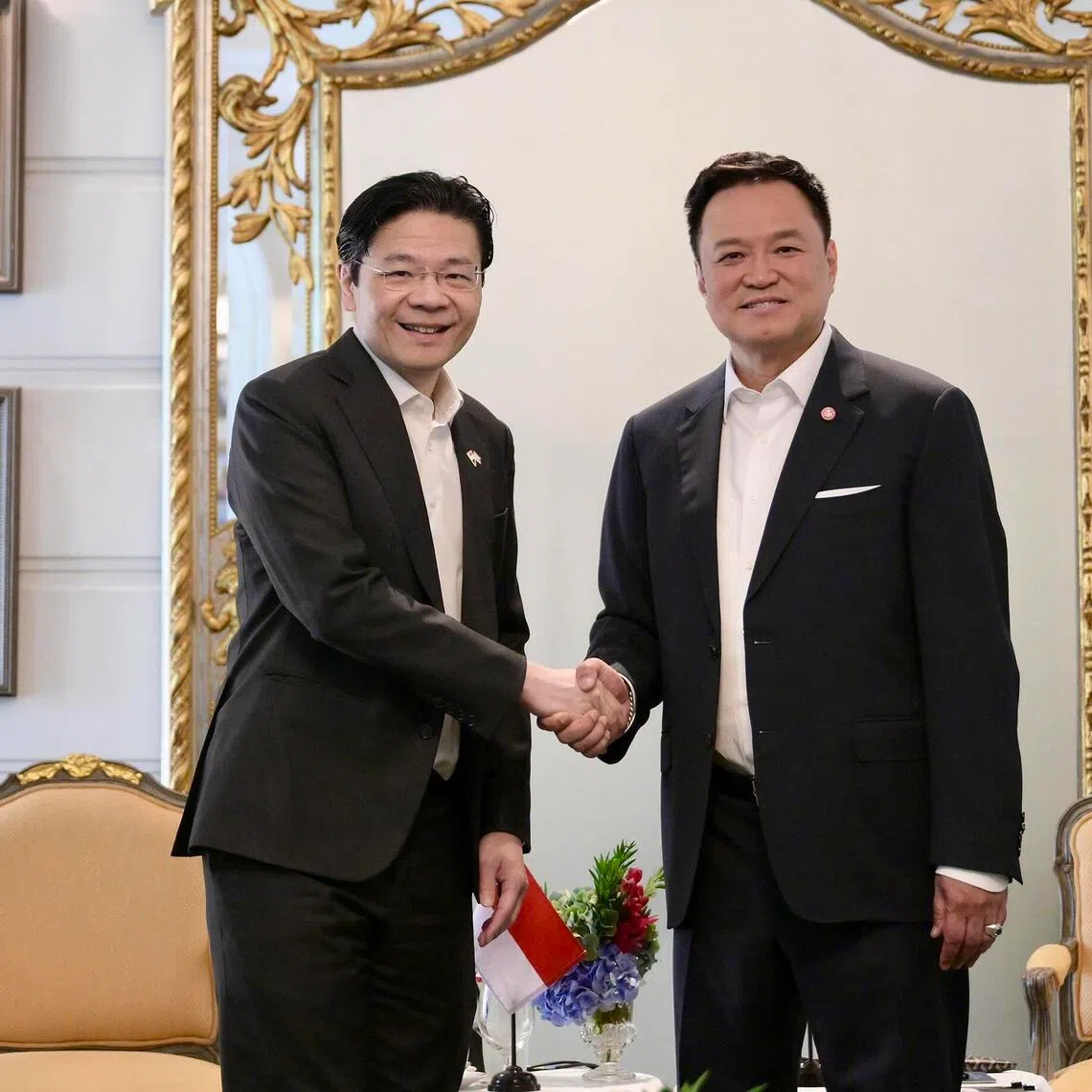 PM Lawrence Wong met his Thai counterpart Anutin Charnvirakul at the  Mandarin Oriental Hotel, Bangkok, on Sept 2, for the Singapore-Thailand Leaders’ Retreat.