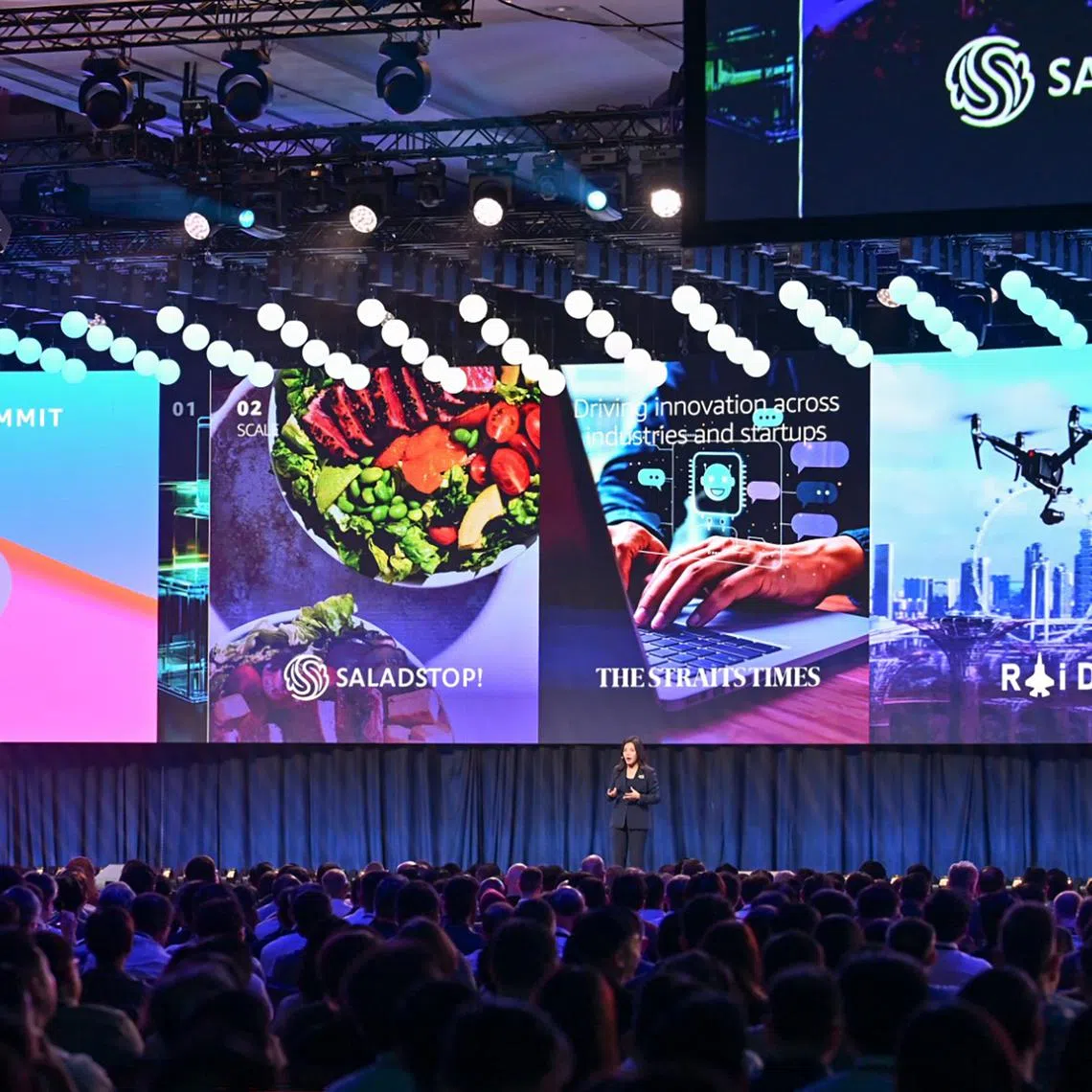 A presentation being delivered at the AWS Summit held at Marina Bay Sands on May 25.