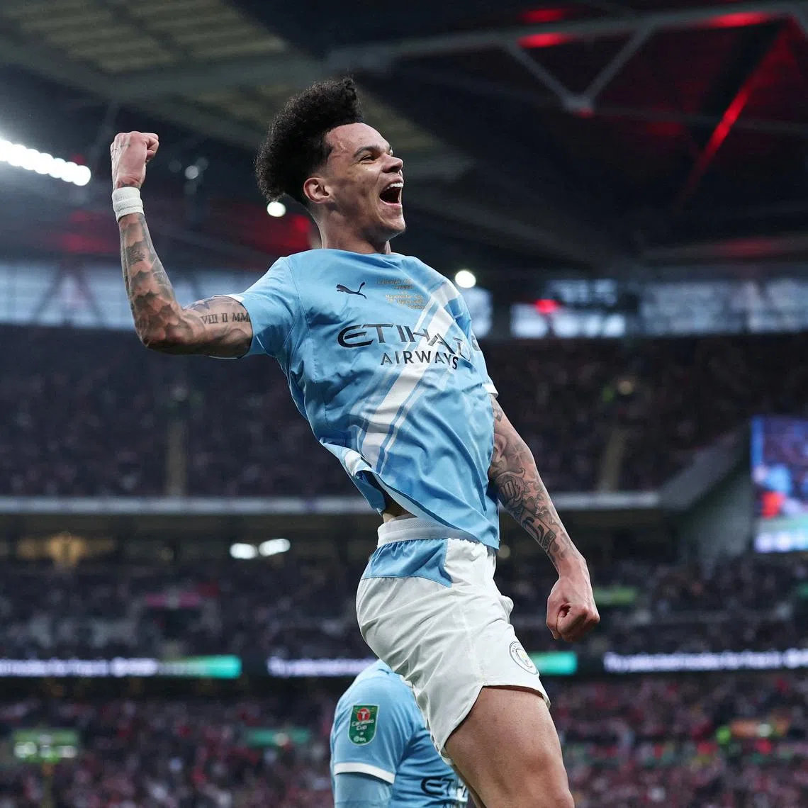 Soccer Football - Carabao Cup - Final - Arsenal v Manchester City - Wembley Stadium, London, Britain - March 22, 2026 Manchester City's Nico O'Reilly celebrates scoring their second goal REUTERS/David Klein