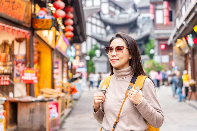 Young woman travelling in Japan