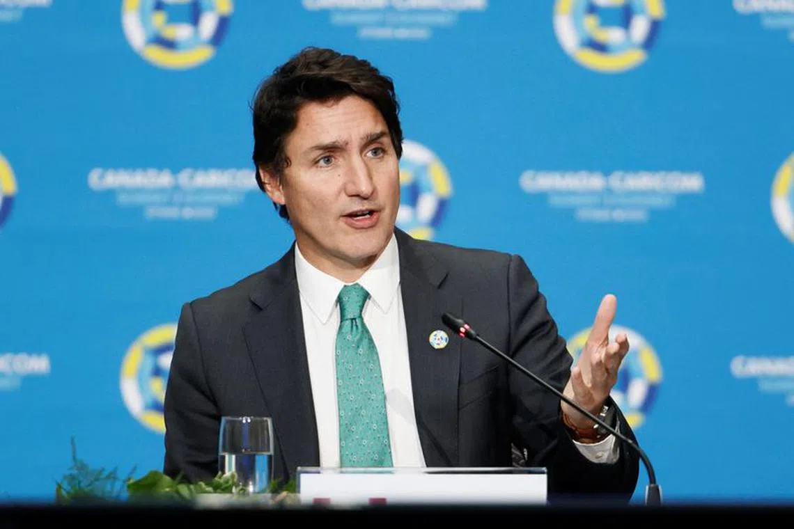 Canada's Prime Minister Justin Trudeau speaks during the Canada-CARICOM Summit in Ottawa, Ontario, Canada October 18, 2023. REUTERS/Blair Gable