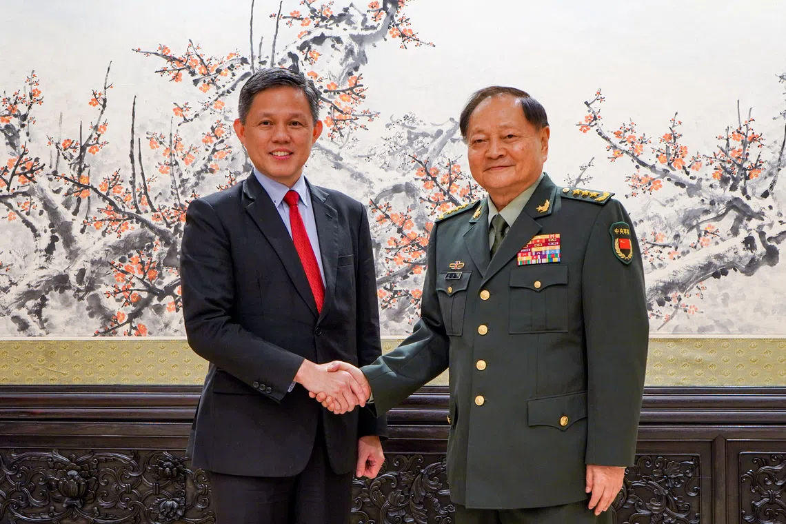 Minister for Defence Chan Chun Sing called on China's Vice Chairman of the Central Military Commission General Zhang Youxia in Beijing on Sept 17.
