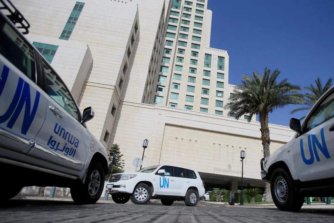 FILE PHOTO: The United Nation vehicles carrying the Organisation for the Prohibition of Chemical Weapons (OPCW) inspectors is seen in Damascus, Syria April 18, 2018. REUTERS/ Ali Hashisho/File Photo