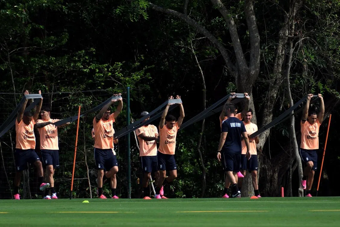 The Uruguay team training in Mexico on June 13. Uruguay were scheduled to travel to Miami for their Group H opener against Saudi Arabia on June 15.