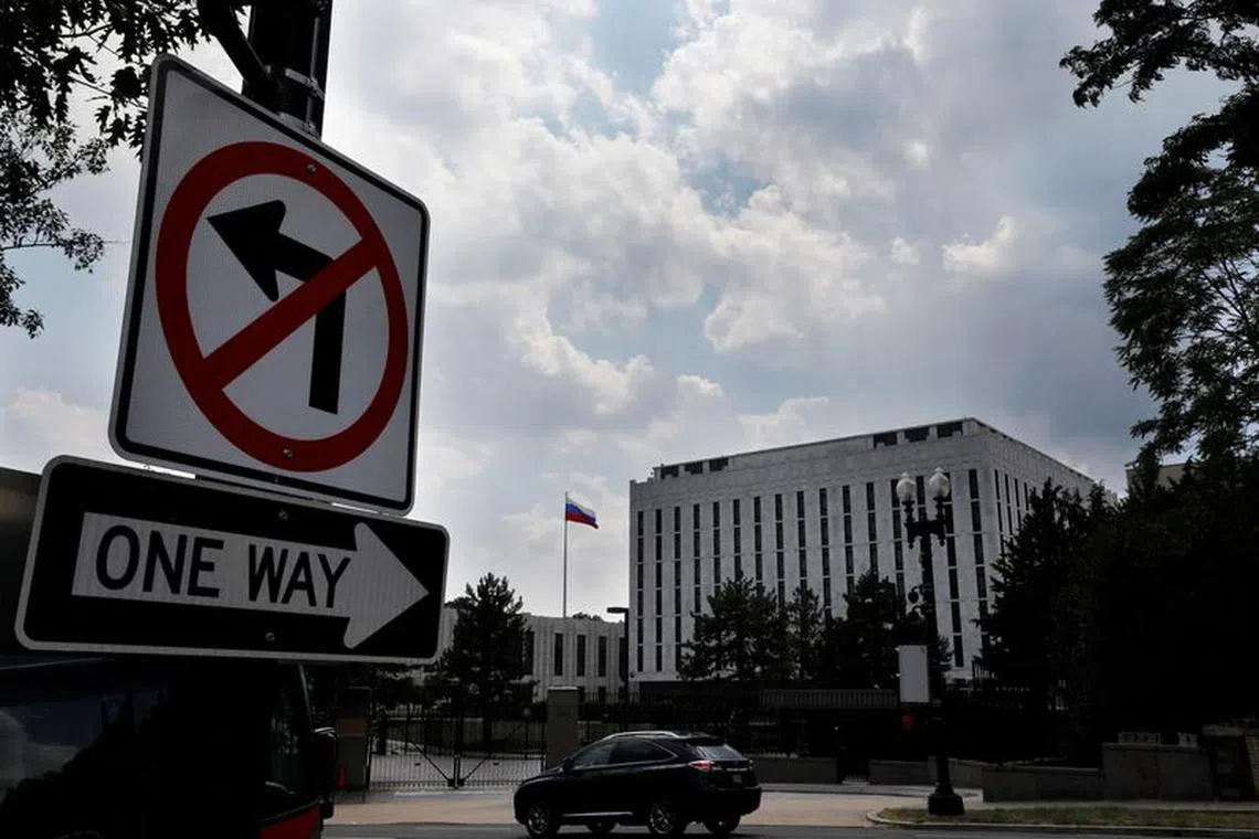 FILE PHOTO: Russian Embassy is seen in Washington, U.S., July 16, 2018. REUTERS/Yuri Gripas/File Photo