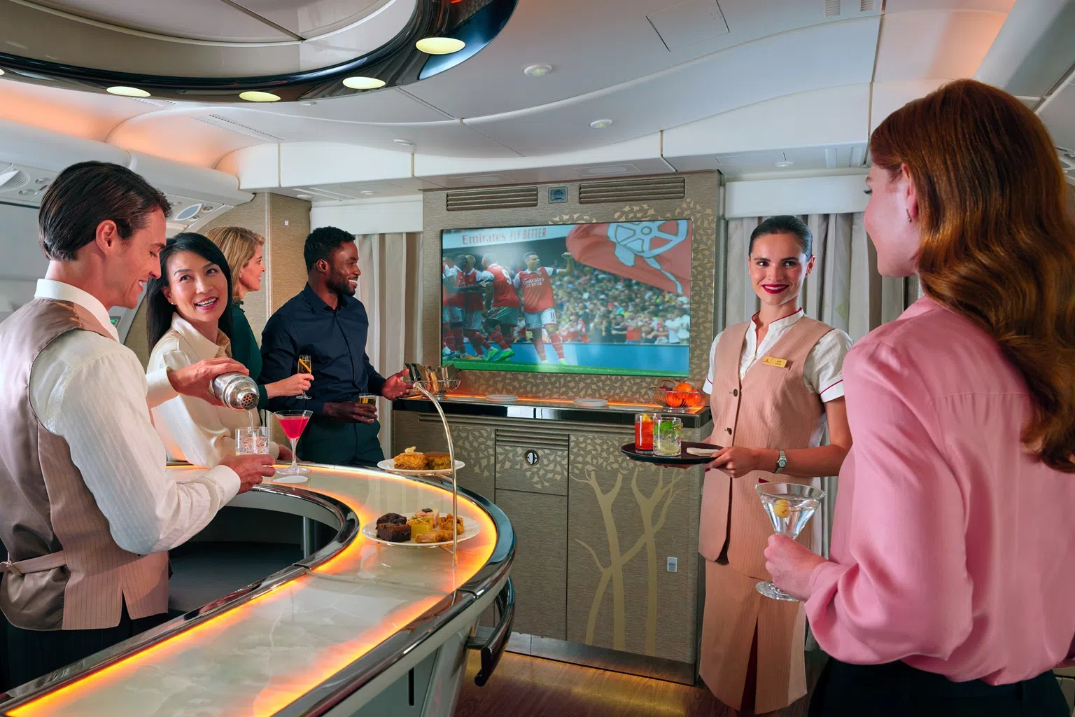 emirates business class onboard lounge