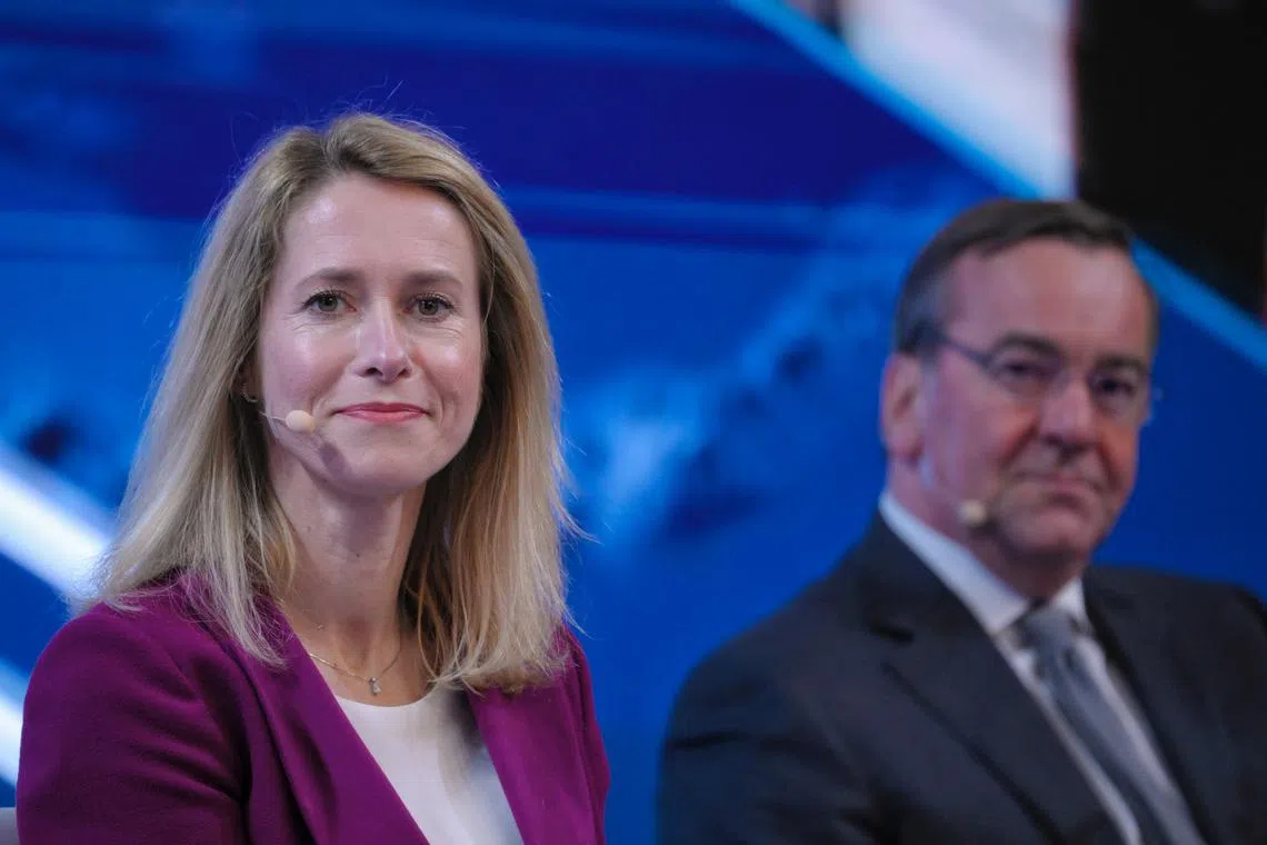 Estonian Prime Minister Kaja Kallas (left) and German Defence Minister Boris Pistorius at the IISS Shangri-La Dialogue on June 4.