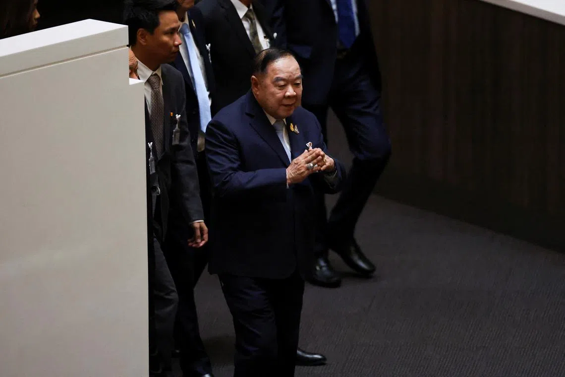 FILE PHOTO: Deputy Prime Minister Prawit Wongsuwon walks on the day of the second vote for a new prime minister, at the parliament in Bangkok, Thailand, July 19, 2023.REUTERS/Chalinee Thirasupa/File Photo