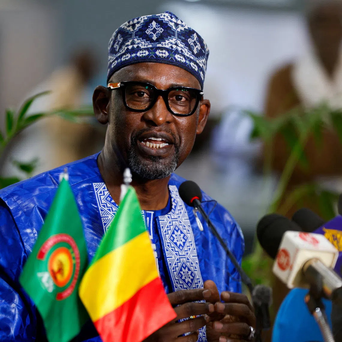 FILE PHOTO: Mali's Foreign Minister Abdoulaye Diop addresses the press during the BAMEX'25 Defense Expo, in Bamako, Mali, November 12, 2025. REUTERS/Francis Kokoroko/File Photo