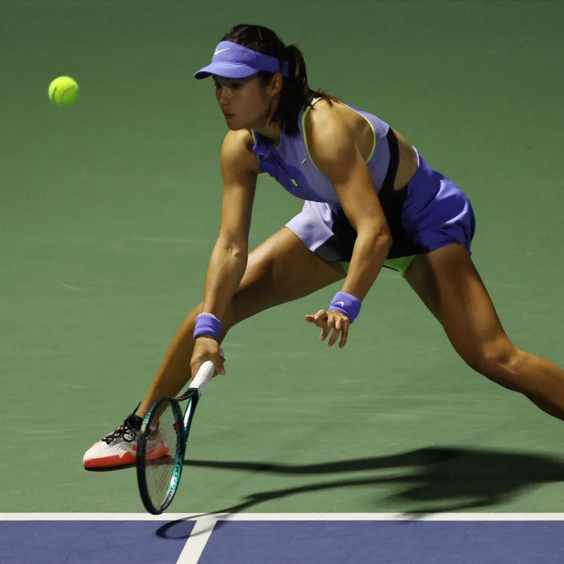 Tennis - WTA 1000 - Dubai Championships - Dubai Tennis Stadium, Dubai, United Arab Emirates - February 16, 2026 Britain's Emma Raducanu reacts during her round of 64 match against Croatia's Antonia Ruzic REUTERS/Amr Alfiky