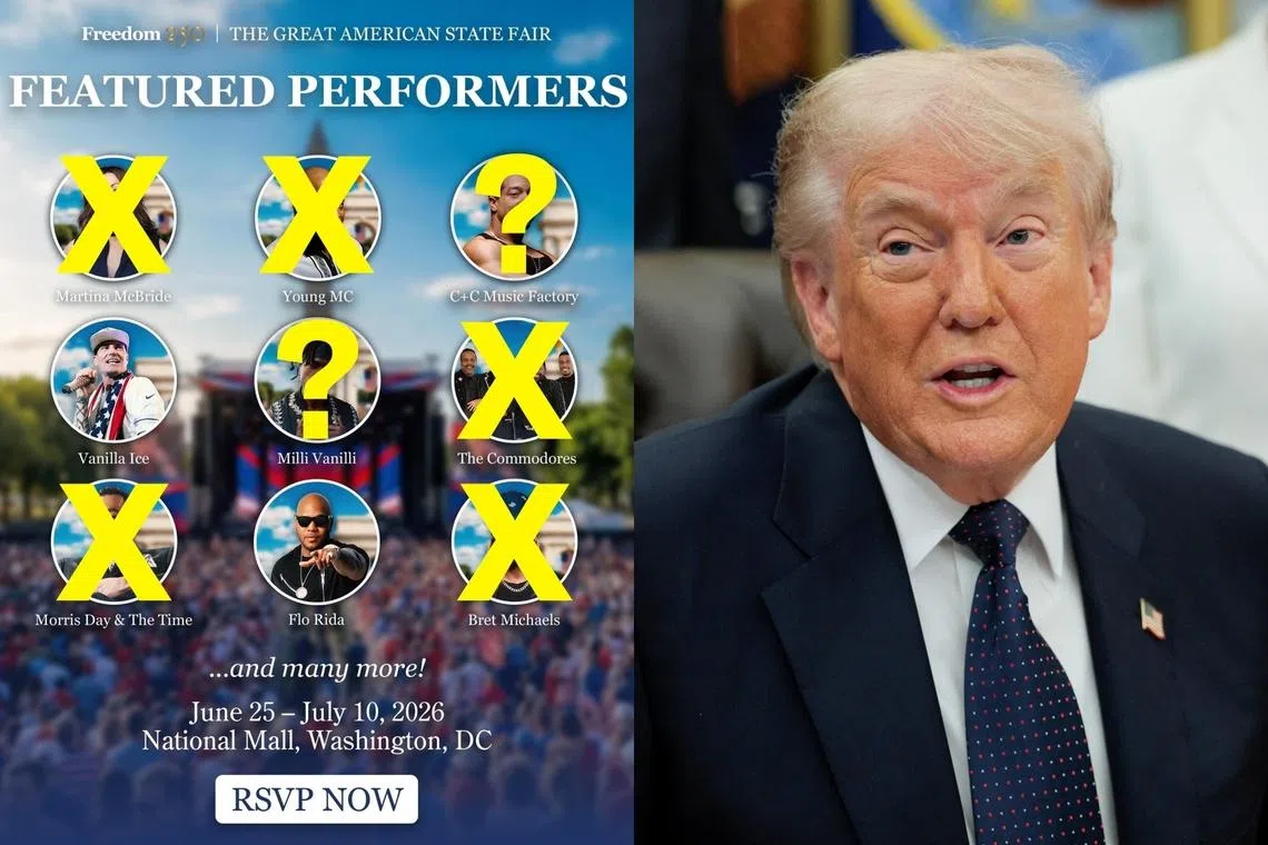 The Democratic Party trolled US President Donald Trump on X over the artists who have cancelled, by crossing them out on the original Freedom 250 image used to promote Mr Trump's anniversary concert.