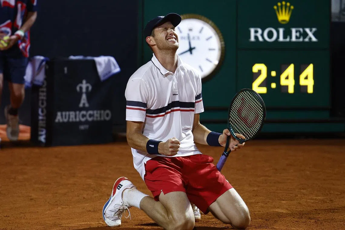 Tennis - Italian Open - Foro Italico, Rome, Italy - May 17, 2024  Chile's Nicolas Jarry celebrates after winning his semi final match against Tommy Paul of the U.S. REUTERS/Guglielmo Mangiapane