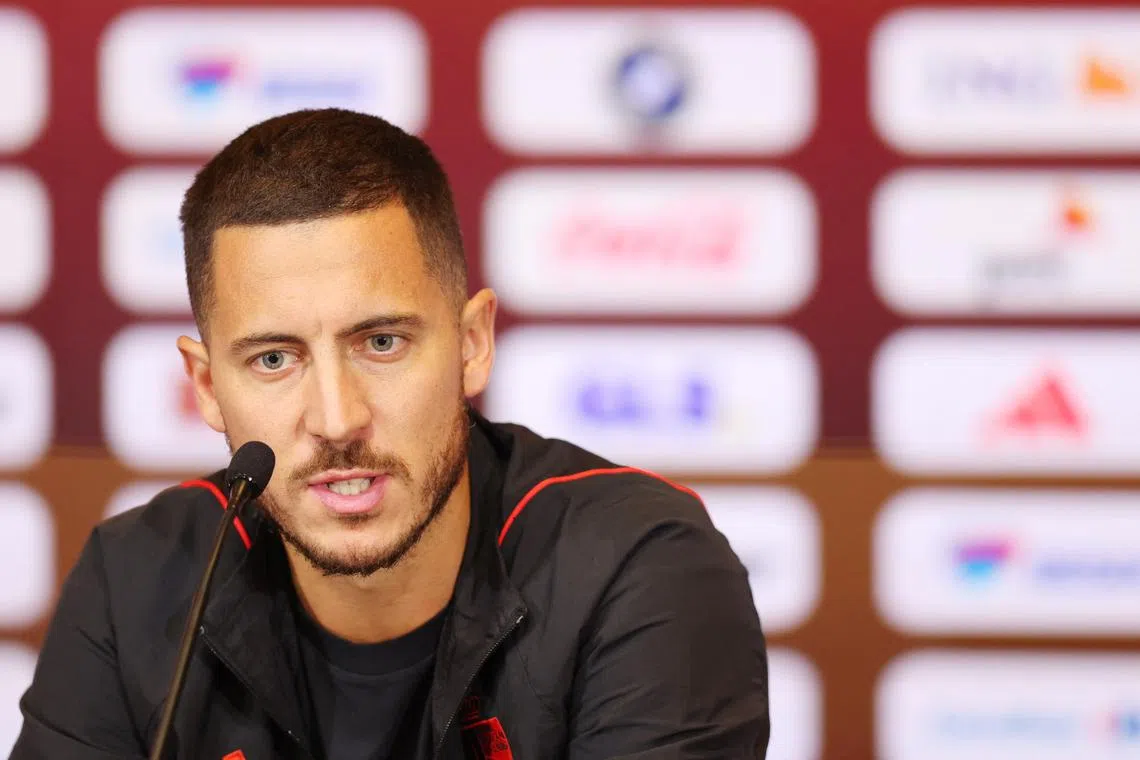 Belgium's Eden Hazard during the press conference on Nov 14, 2022.