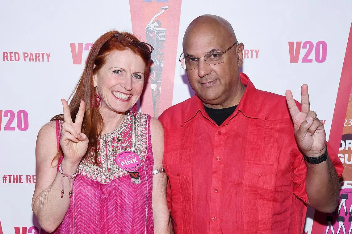Mr Neville Roy Singham and his wife Jodie Evans at a party at Carnegie Hall in New York on Feb 14, 2018.