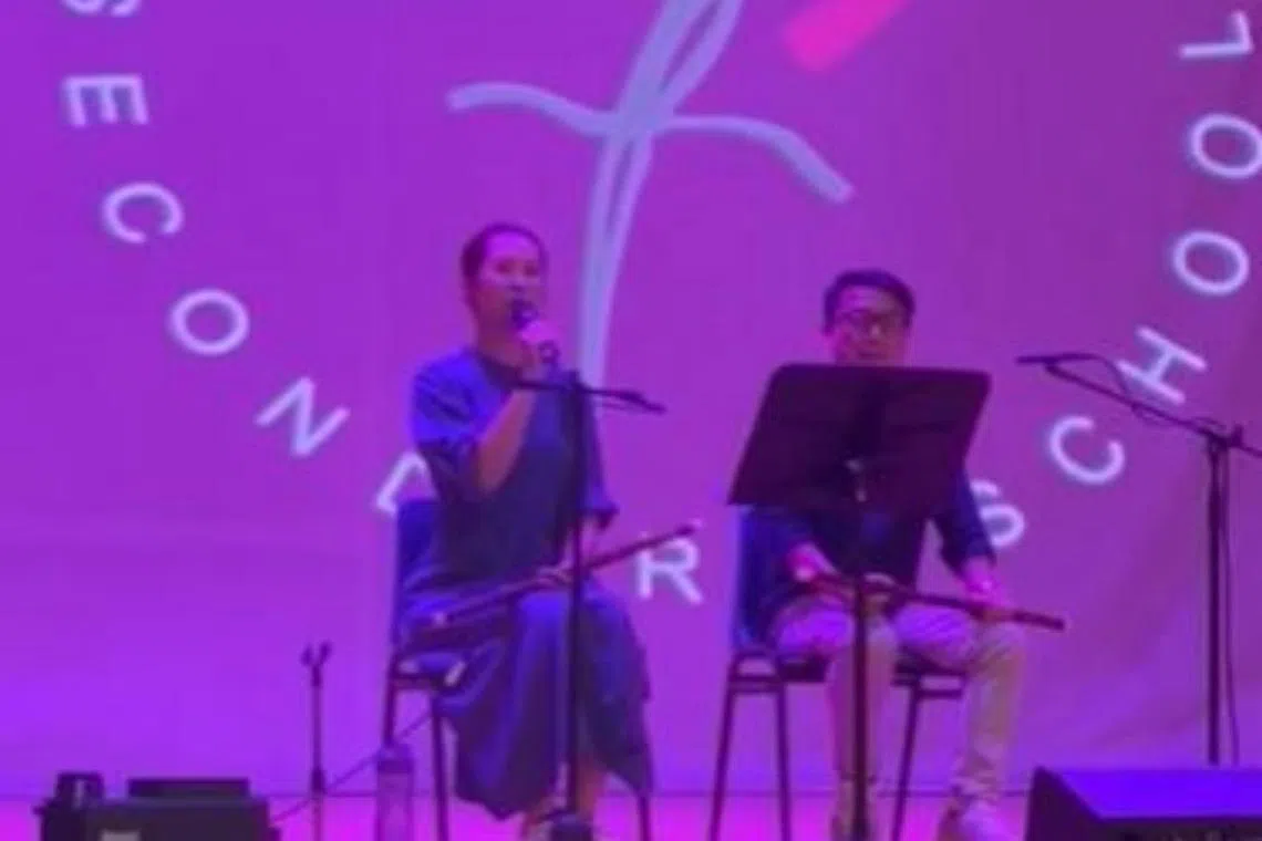 Paige Chua performed three songs on the dizi to the 130 teachers gathered for the school’s Teachers’ Day celebration.