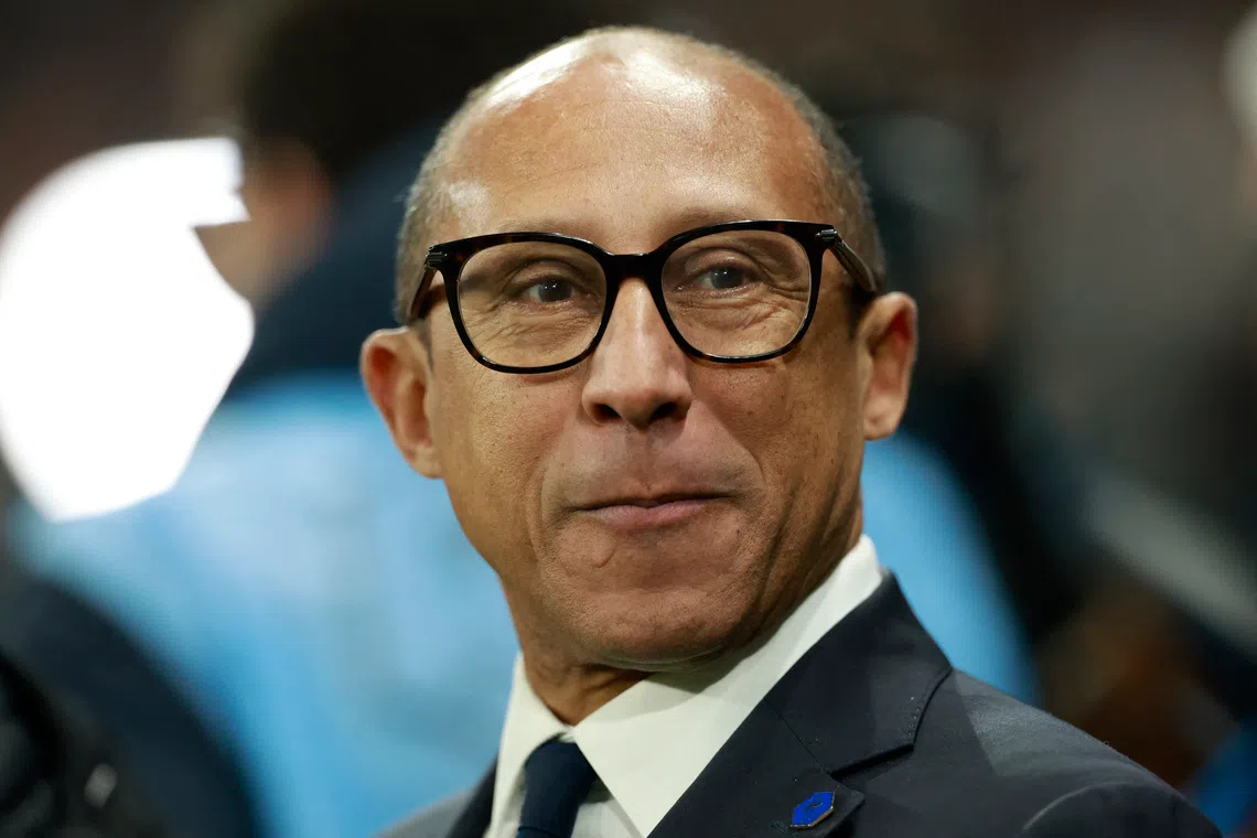 Soccer Football - French Cup - Round of 16 - Le Mans v Paris St Germain - Stade Marie-Marvingt, Le Mans, France - February 4, 2025 France Football Federation president Philippe Diallo before the match REUTERS/Stephane Mahe