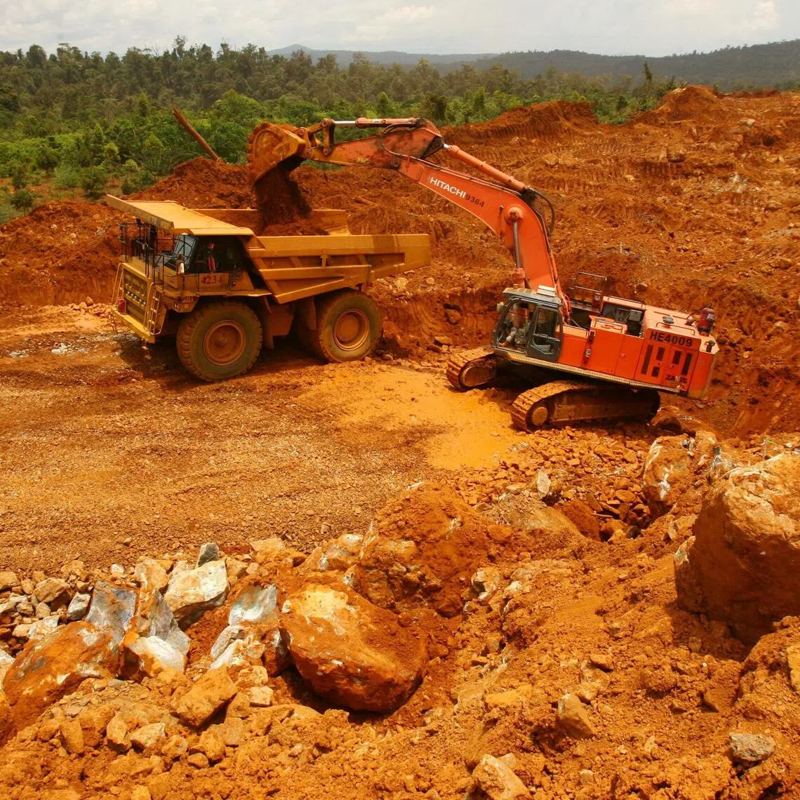A truck loads earth containing nickel ore on Halmahera island in eastern Indonesia.
