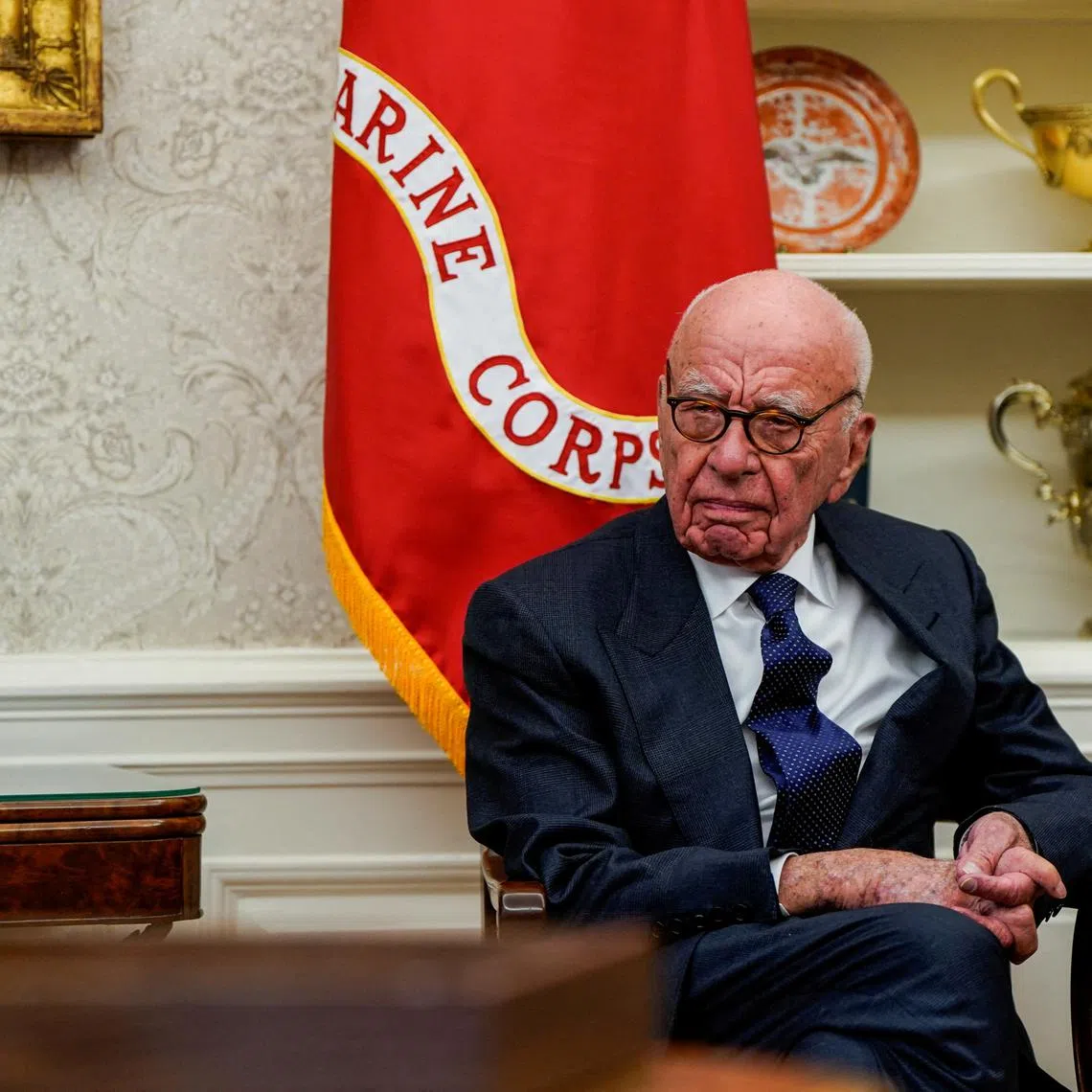 FILE PHOTO: Rupert Murdoch looks on, at the White House, in Washington, U.S. February 3, 2025. REUTERS/Elizabeth Frantz/File Photo