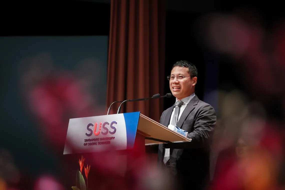 Education Minister Desmond Lee speaking at the official launch of SUSS's School of Social Work & Social Development at the Clementi campus on Sept 4.
