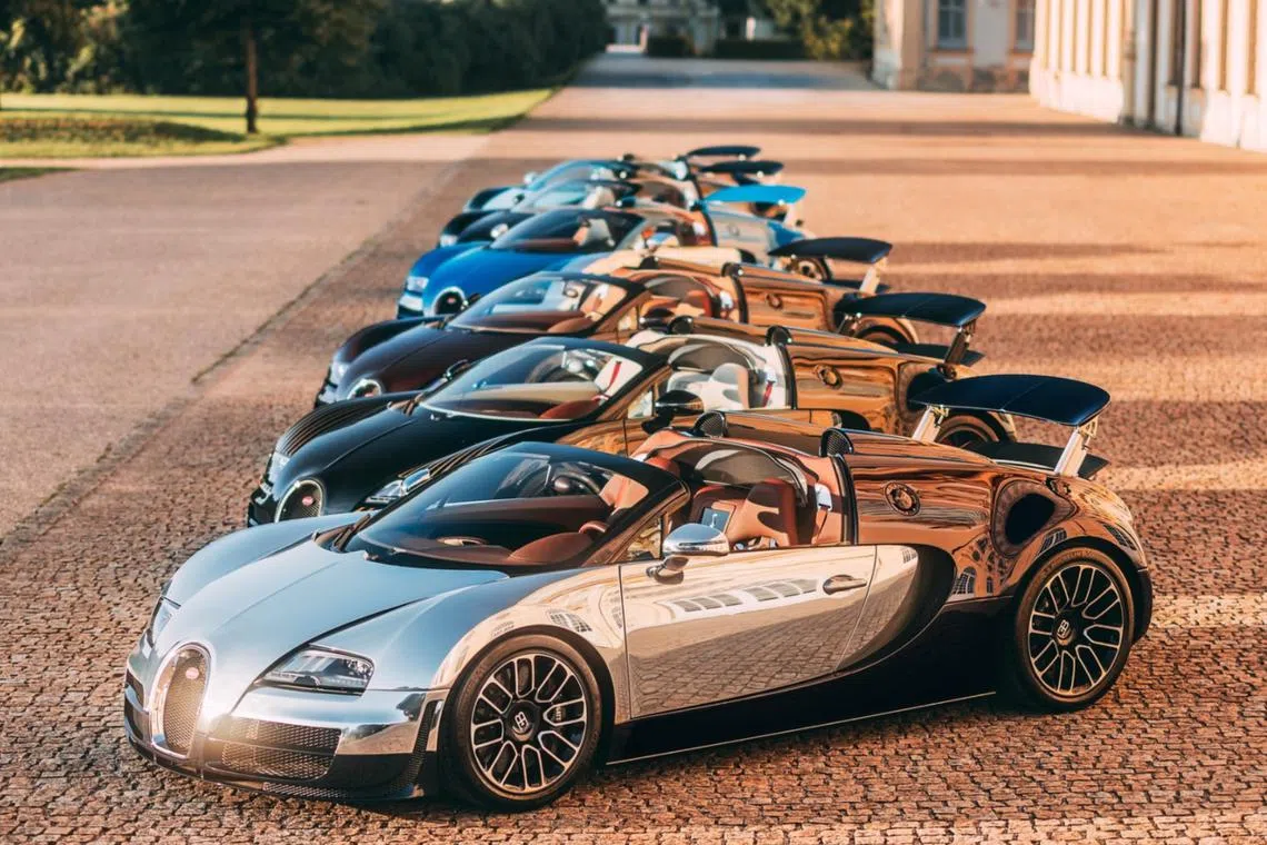 Limited edition Bugatti Veyron cars from the Italian automaker's ‘Les Legendes de Bugatti’ series, each worth about US$3 million (S$4.09 million).