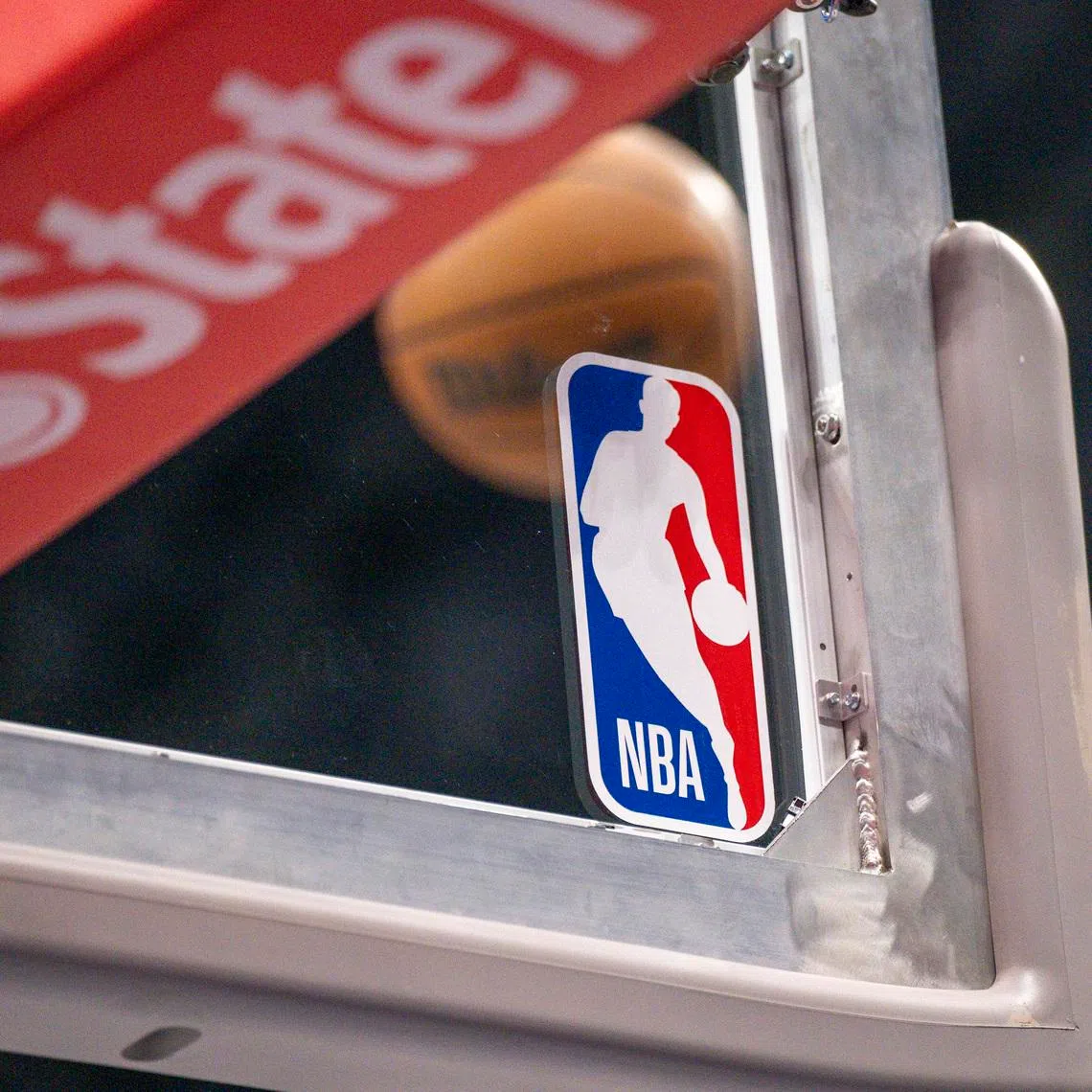 Feb 5, 2026; Dallas, Texas, USA; A view a Wilson NBA basketball and logo during the game between the Mavericks and the Spurs at the American Airlines Center. Jerome Miron-Imagn Images/ File Photo