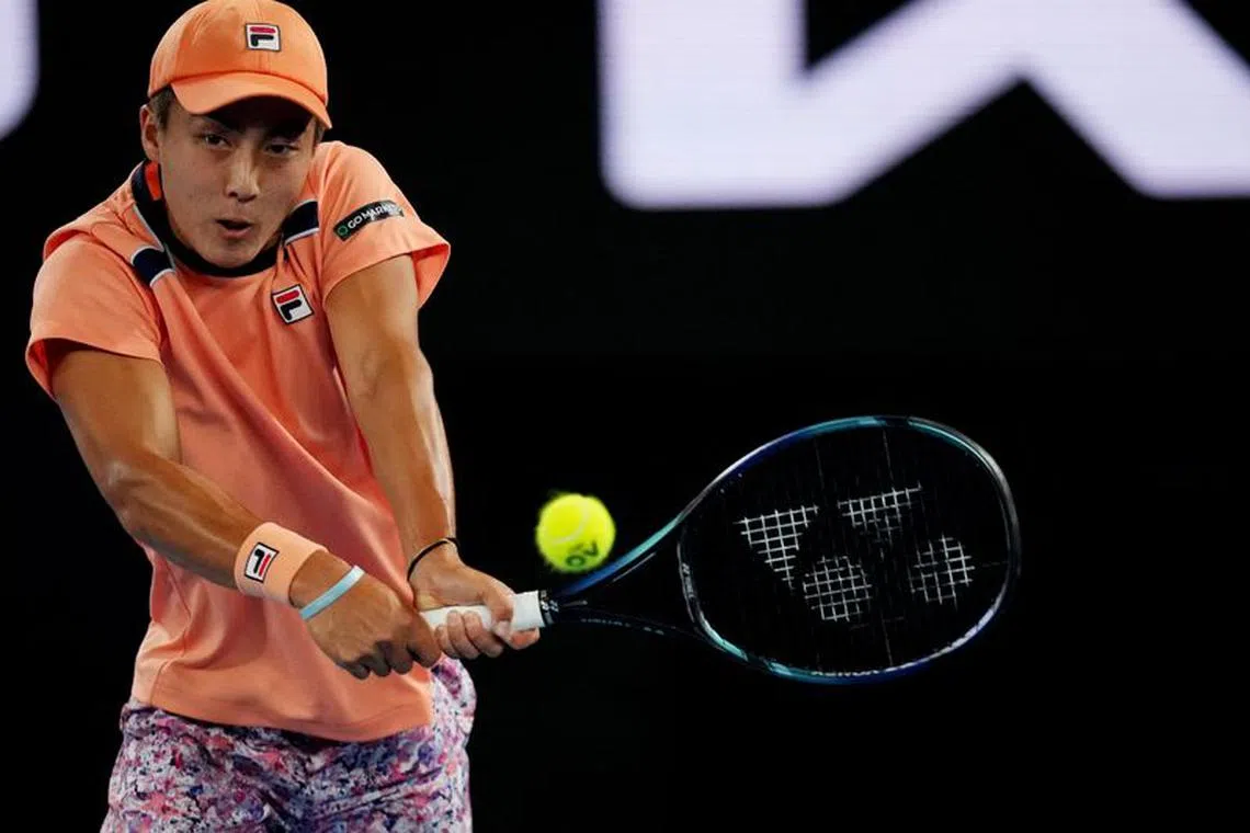 FILE PHOTO: Tennis - Australian Open - Men's Doubles Final - Melbourne Park, Melbourne, Australia - January 28, 2023 Australia's Rinky Hijikata in action during his doubles final match with Jason Kubler against Monaco's Hugo Nys and Poland's Jan Zielinski REUTERS/Sandra Sanders/File Photo
