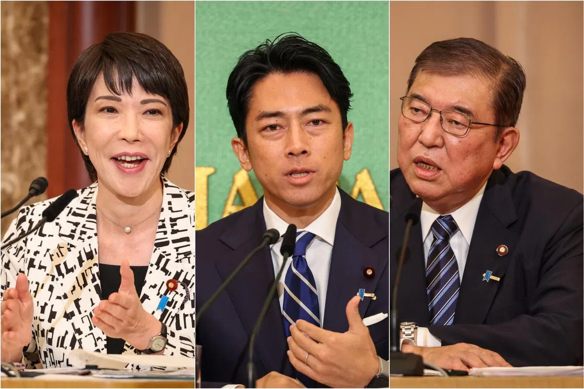 (From left) Ms Sanae Takaichi, Mr Shinjiro Koizumi and Mr Shigeru Ishiba are contesting the race to become Japan's next prime minister.