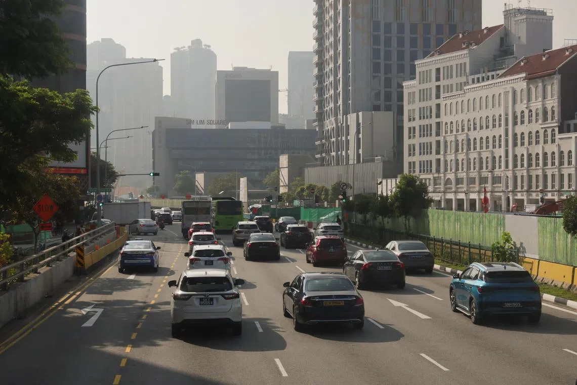 Hazy conditions seen along Sungei Road at around 9am on Oct 11, 2023.