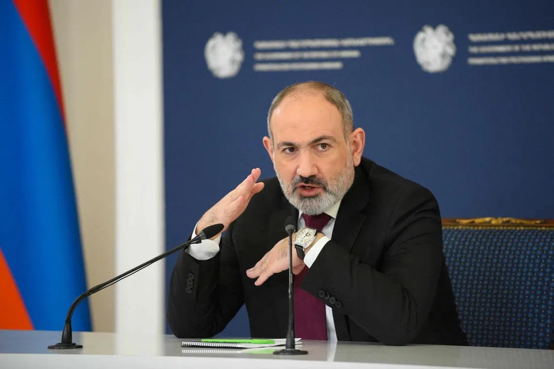 Armenian Prime Minister Nikol Pashinyan holds a press conference in Yerevan on Jan 10, 2023. 