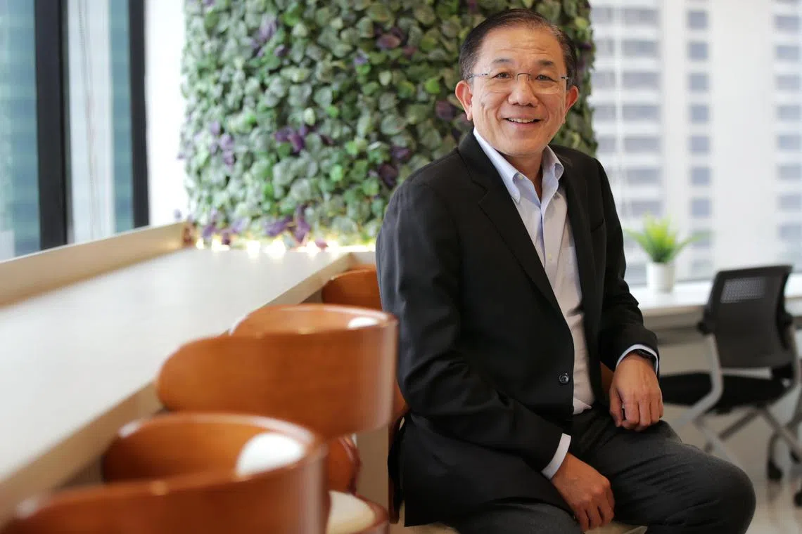 ST20230321_202346068663: Gin Tay /ccvertex/ Clara Chong Jing Yi/
(For Me and My Money feature)
Profile of Chua Kee Lock, 62, CEO at Vertex Holdings photographed at his Raffles City Tower office on Mar 21, 2023.