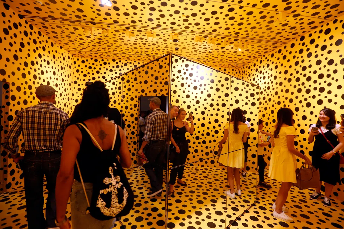 Kusama’s 2017 show Life Is The Heart Of A Rainbow at the National Gallery Singapore broke attendance records, drawing more than 235,000 visitors over three months.