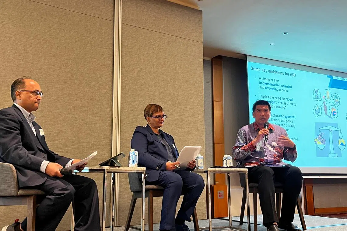 (From right) Professor Winston Chow and Dr Joy Jacqueline Pereira in dialogue with the session moderator Dr Mukesh Gupta.
