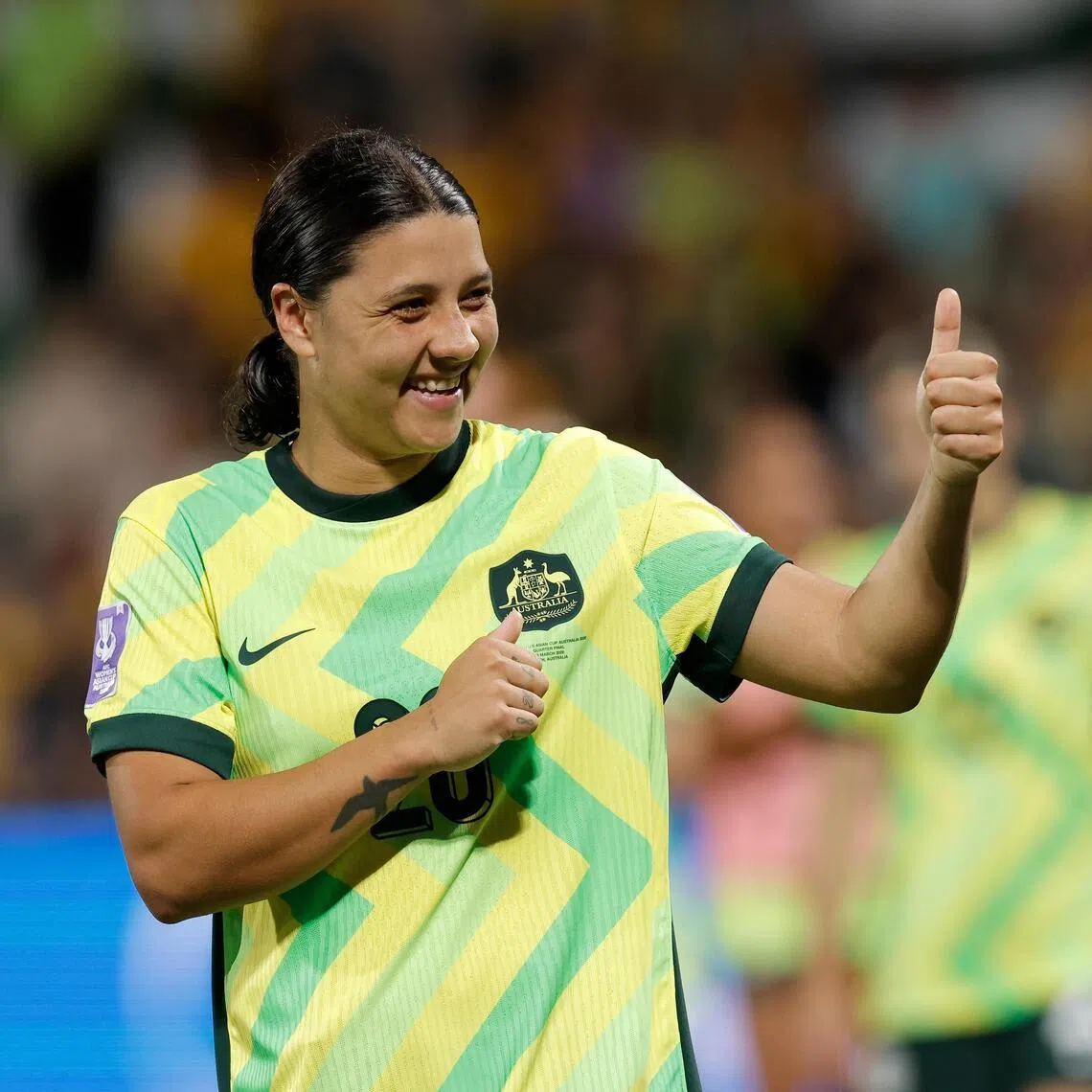 Sam Kerr of Australia celebrates after winning the Women’s Asian Cup quarter-final match against North Korea.