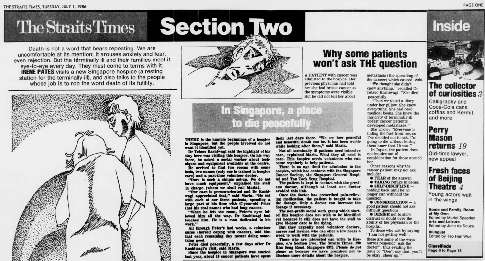 Such was the sensitivity surrounding hospice care that a hospice featured in this 1986 story by The Straits Times preferred that its name be left out of the newspaper’s pages.