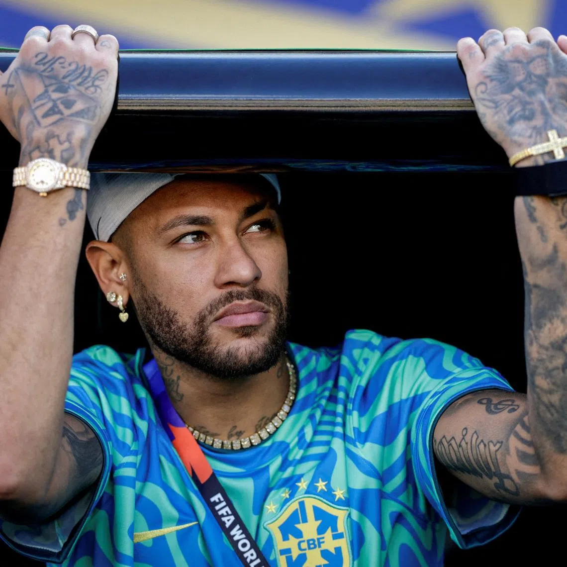 Soccer Football - FIFA World Cup 2026 - Group C - Brazil v Morocco - New York/New Jersey Stadium, East Rutherford, New Jersey, U.S. - June 13, 2026 Brazil's Neymar Jr. looks on before the match REUTERS/Jeenah Moon