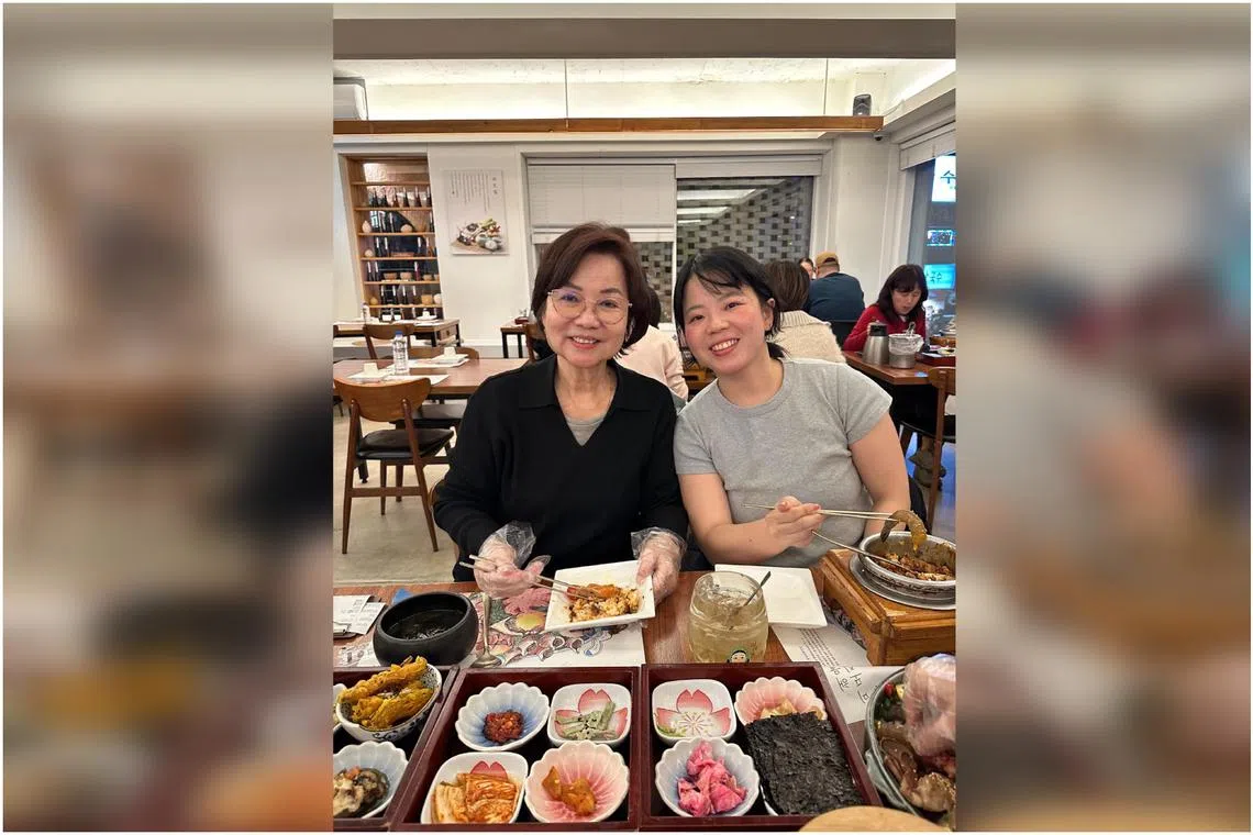 The writer and her mother on a trip to South Korea in November 2025, their first time travelling as a pair in almost a decade.