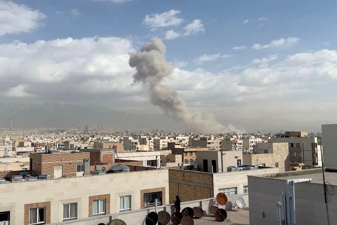 Smoke rising following an explosion, after Israel's Defence Minister Israel Katz said Israel had launched a pre-emptive attack against Iran, in Tehran, Iran, on  Feb 28, 2026. 
