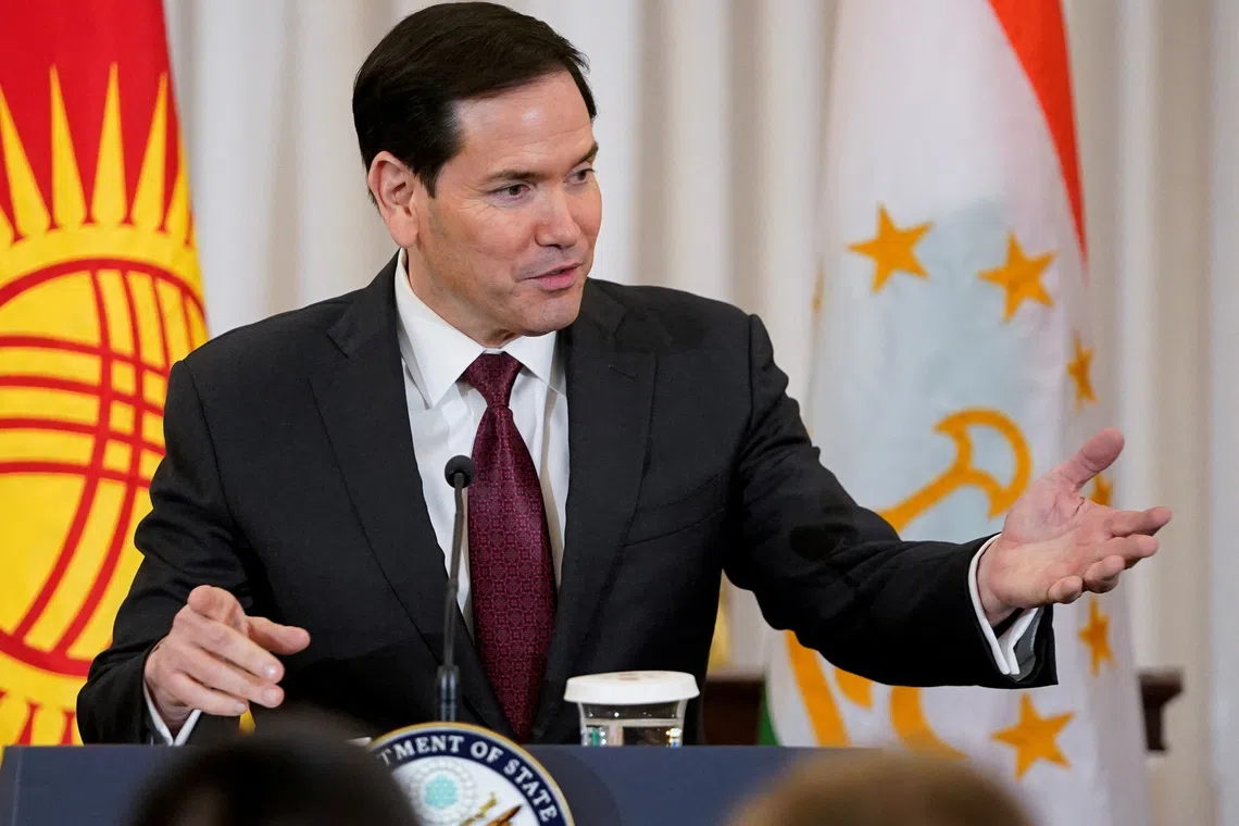 US Secretary of State Marco Rubio during a reception with Central Asian states' foreign ministers at the State Department in Washington, on Nov 5.