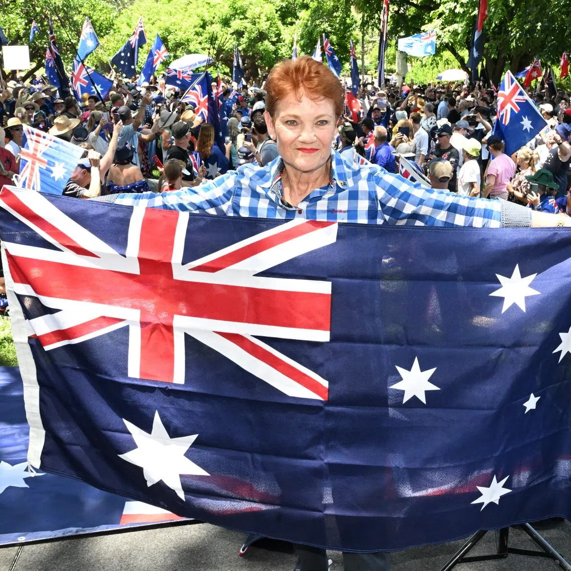 One Nation party leader Pauline Hanson at a rally during Australia Day celebrations in Brisbane on Jan 26.