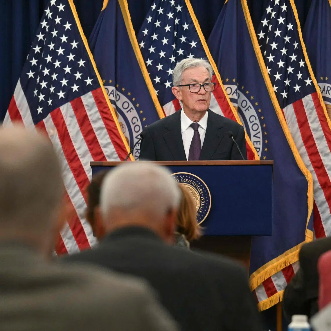 US Federal Reserve chairman Jerome Powell speaking at a Sept 17 news conference, after the US Fed lowered interest rates for the first time this year.