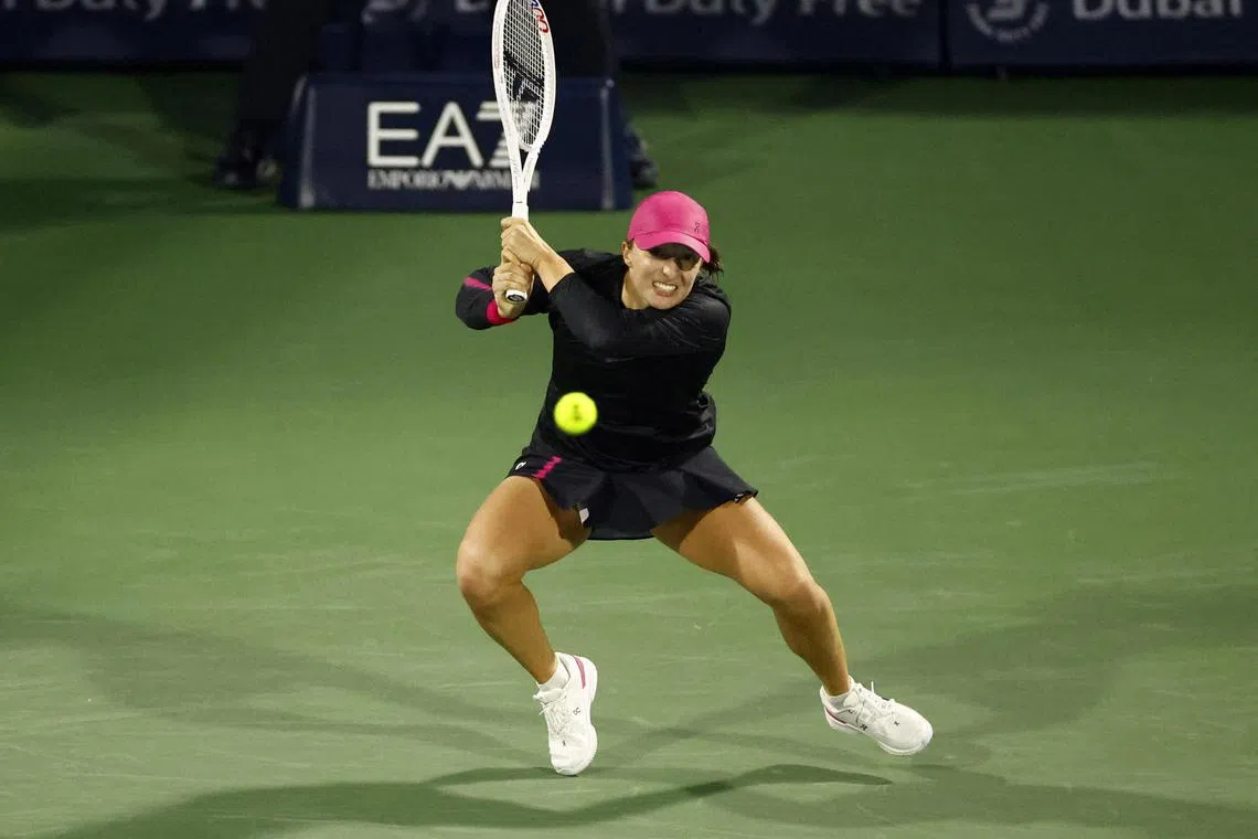 Poland's Iga Swiatek during her semi-final match against Russia's Anna Kalinskaya at the Dubai Duty Free Tennis Championships.