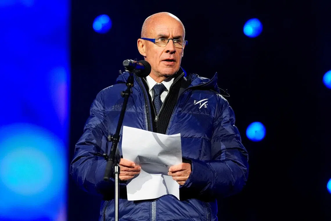 Nordic Skiing - FIS Nordic World Ski Championships - Opening Ceremony - Trondheim, Norway - February 26, 2025 President of the International Ski Federation Johan Eliasch during the opening ceremony Lise Aserud/NTB via REUTERS