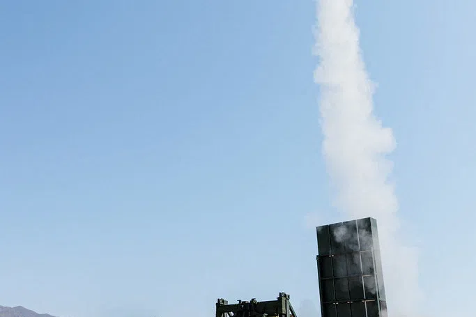 Castelion's prototype missile development test is launched from a mobile launcher in Mojave, California, U.S., May 18, 2025. Castelion/Handout via REUTERS    THIS IMAGE HAS BEEN SUPPLIED BY A THIRD PARTY. MANDATORY CREDIT.