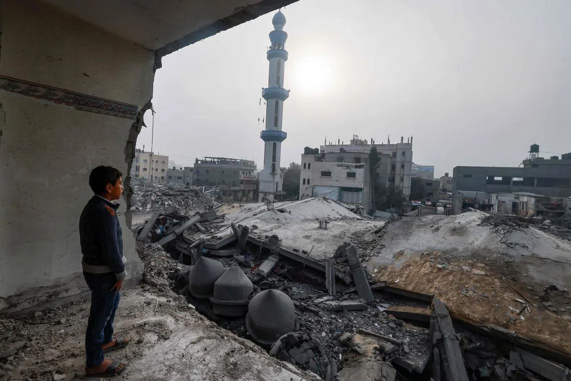 The remains of a mosque levelled by Israeli bombardment in Rafah in the southern Gaza Strip on Feb 25.