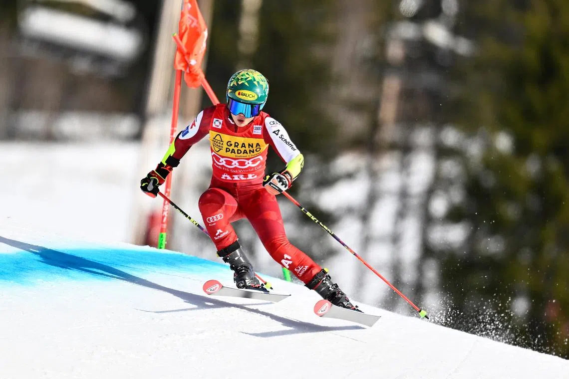 Alpine Skiing - FIS Alpine Ski World Cup - Women's Giant Slalom - Are, Sweden - March 14, 2026 Austria's Julia Scheib in action during the first run of the women's giant slalom Pontus Lundahl/TT News Agency via REUTERS
