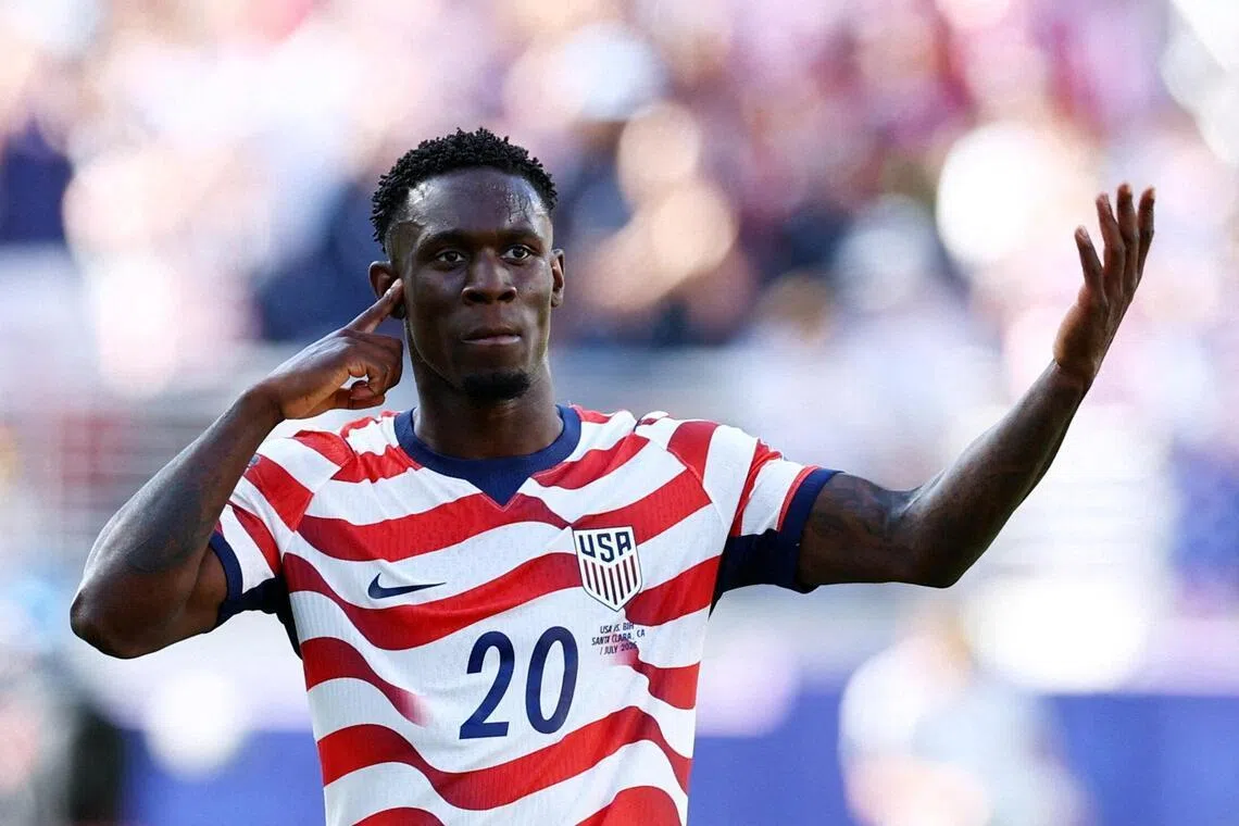 US striker Folarin Balogun celebrating after scoring the first goal in their 2-0 win over Bosnia and Herzegovina in the World Cup’s round of 32 on July 1.