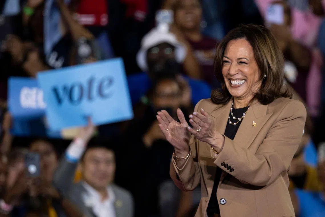 Ms Kamala Harris repeatedly mentioned her opponent, his fitness for office and the dangers he presents to American democracy.