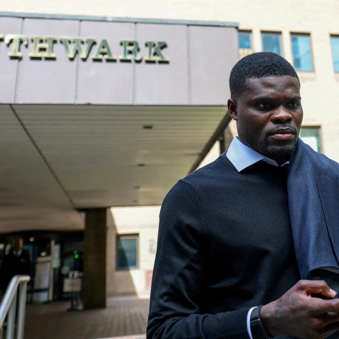 FILE PHOTO: Ghana national team and Villarreal midfielder Thomas Partey, who is facing two additional counts of rape and has pleaded not guilty to five counts of rape and one count of sexual assault, leaves the Southwark Crown Court in London, Britain, April 13, 2026. REUTERS/Hannah McKay     TPX IMAGES OF THE DAY/File Photo